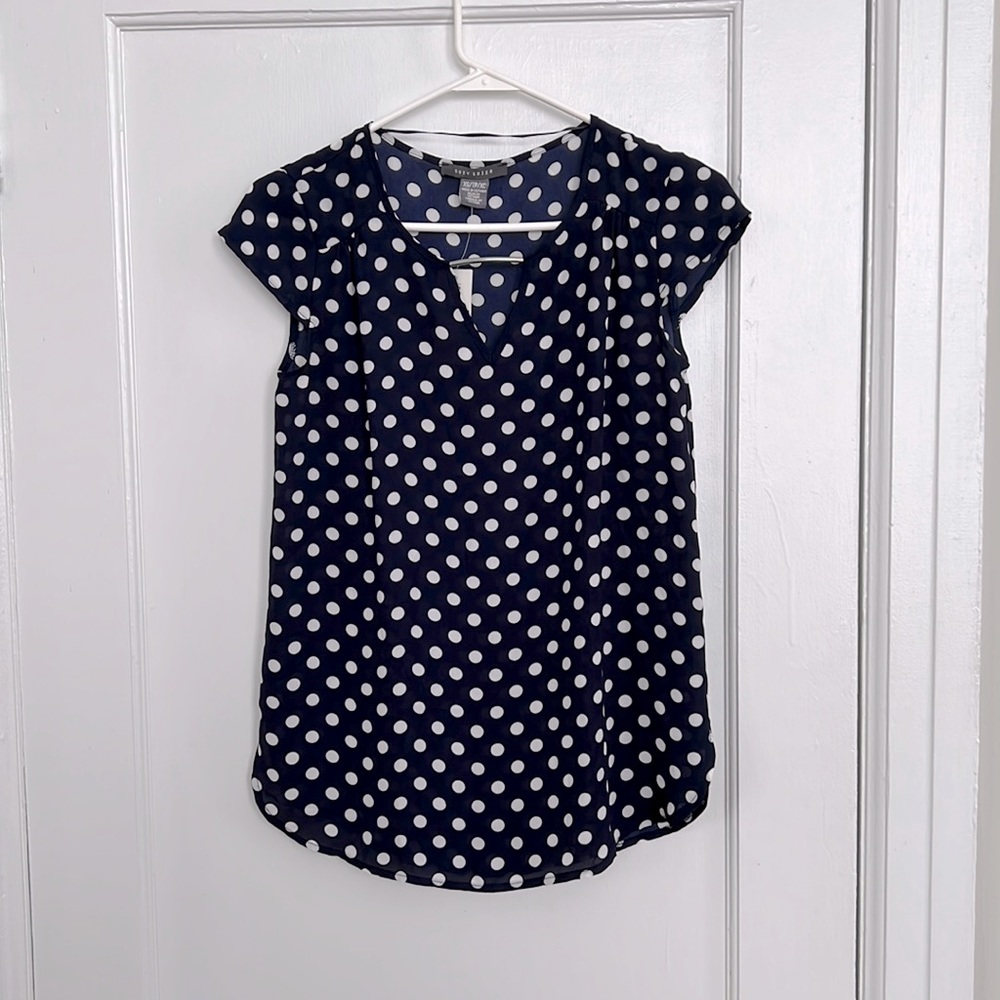 Women’s XS Navy Blue Polka Dot Blouse
